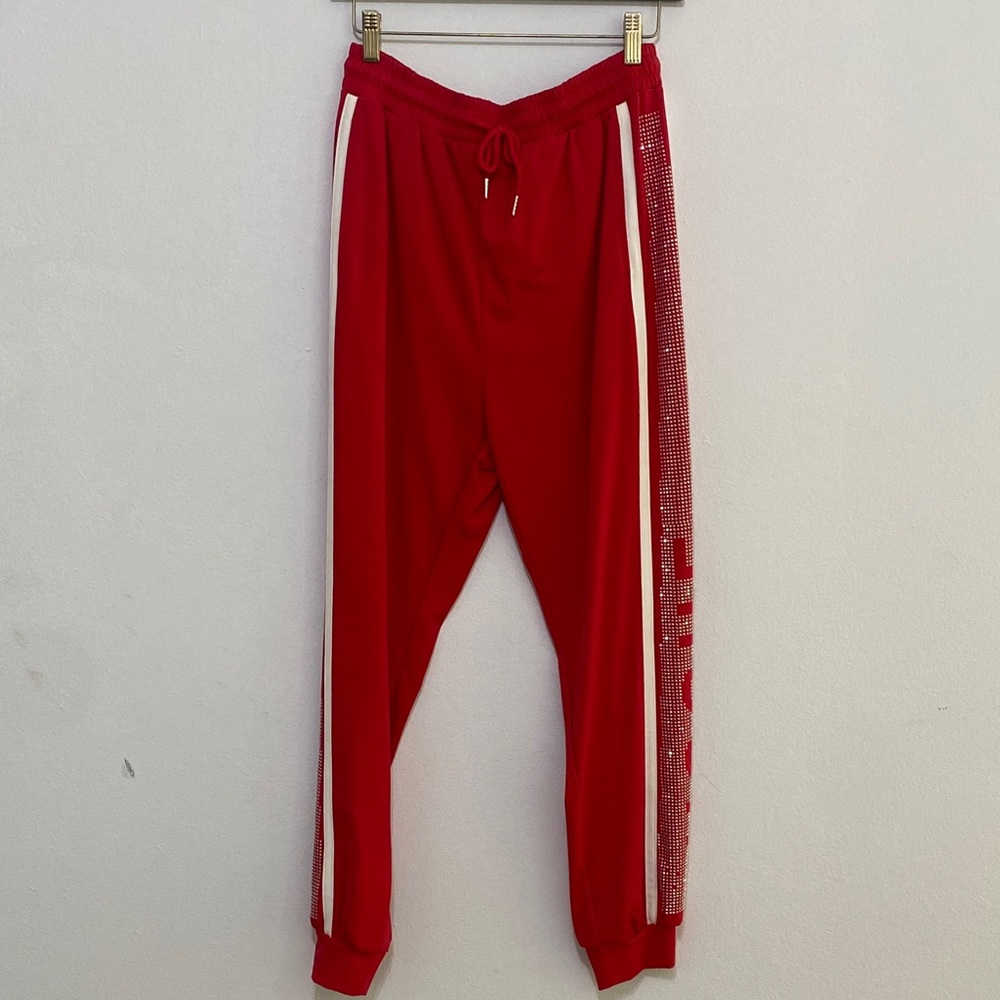 Red Jogger Pants with Vogue on sides